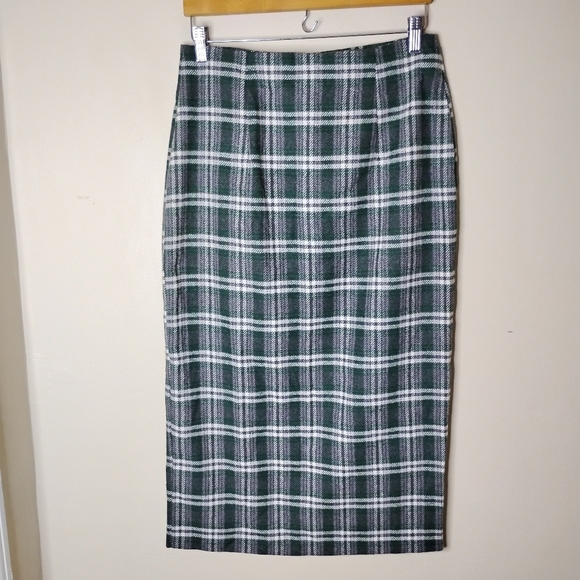 Vintage 90s Rear Ends Inc Plaid Wool-Blend Midi Skirt Sz 10 Preppy Academia - Picture 6 of 8